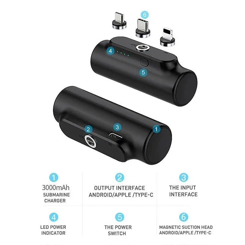 3в1 Магнитен безжичен Power Bank 3000 mAh /черен/ Aventra Store