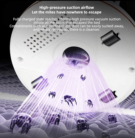 2-в-1 безжичен уред за отстраняване на акари. Вакуум