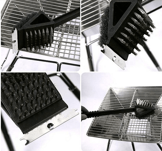 Четка за почистване на скара с удобна дръжка, 3 в 1, черна