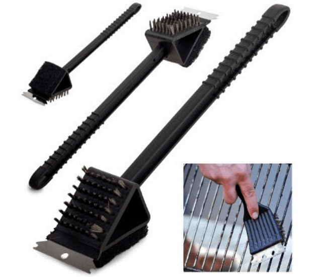 Четка за почистване на скара с удобна дръжка, 3 в 1, черна