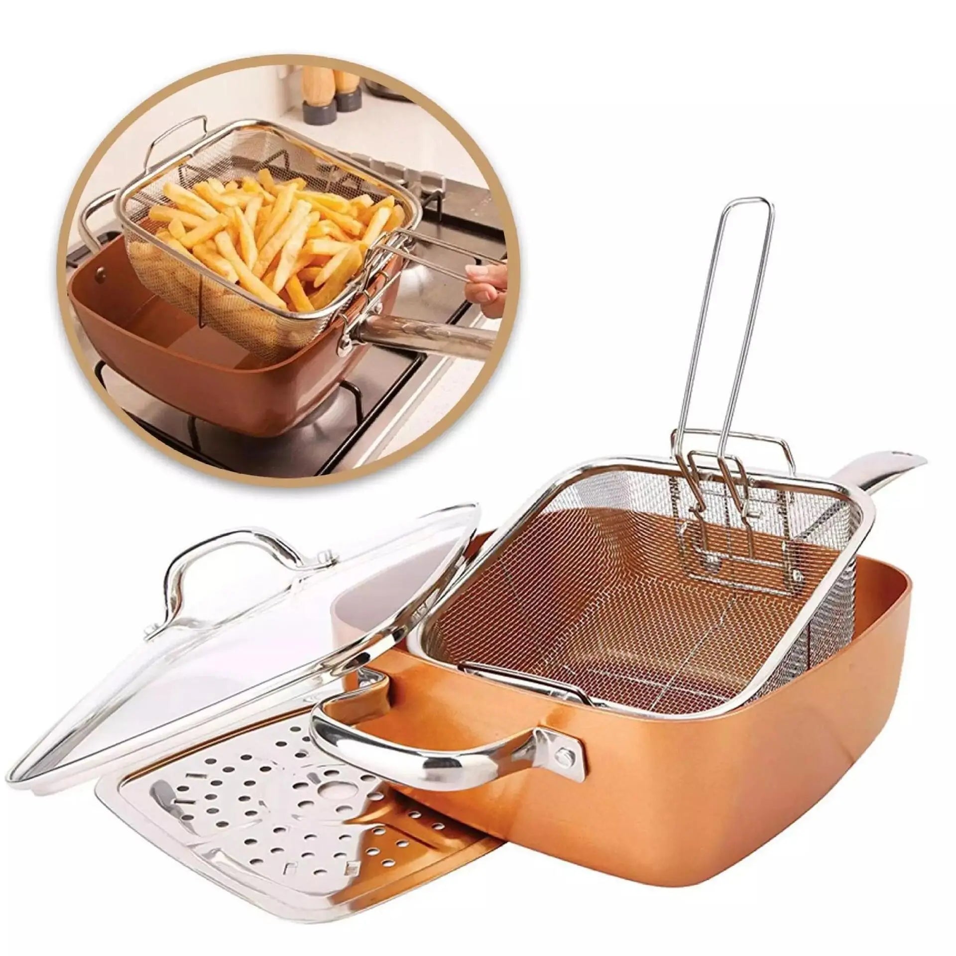Copper Chef Pan - 6 in 1 non-stick deep frying pan Aventra Store