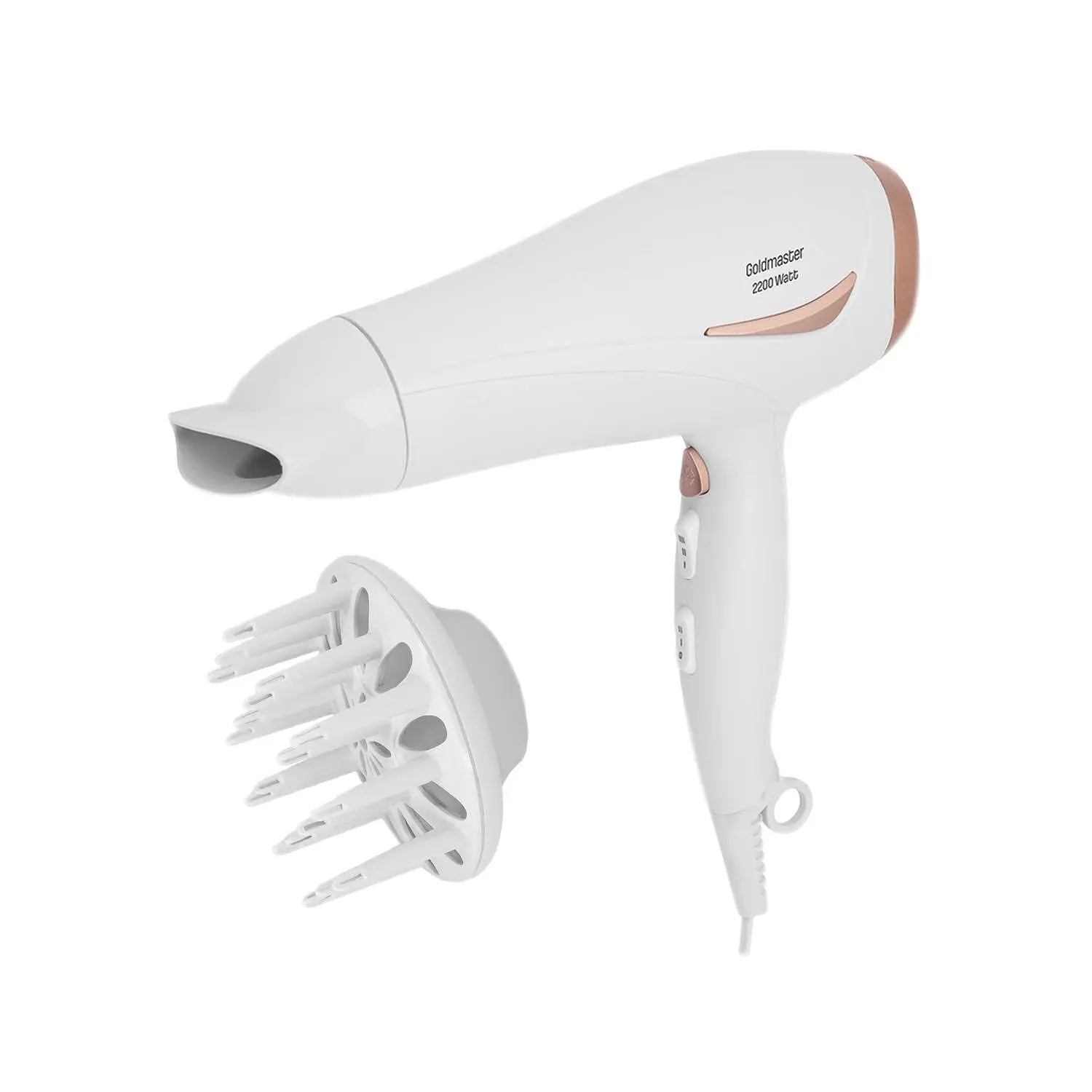 Elegant hair dryer with large diffuser, GoldMaster, 2200W, With 3 heat settings, White Aventra Store