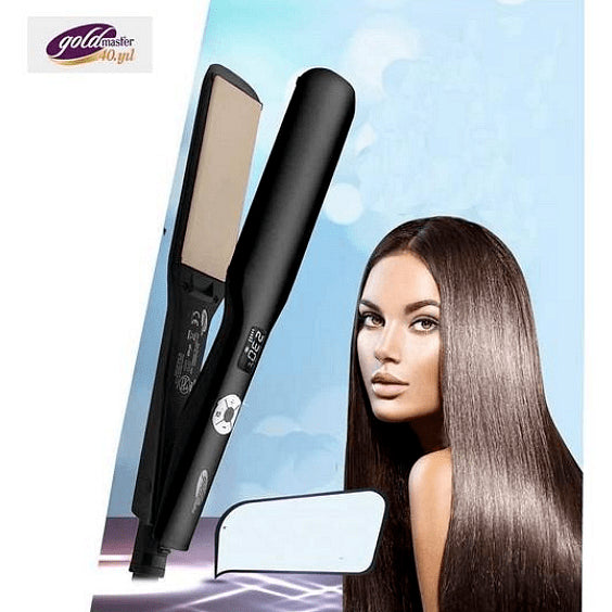 Елегантна преса за коса Melisa, GoldMaster, Турмалинови плочи, 230C, Загрява бързо, Черна