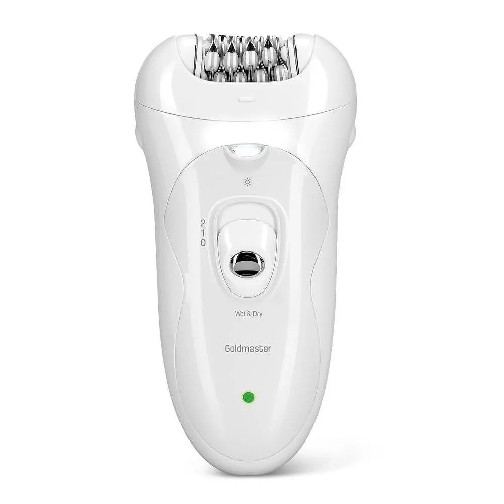 Epilator Alya, GoldMaster, LED light, Massaging head for pain relief, 32 pcs tweezers, White Aventra Store
