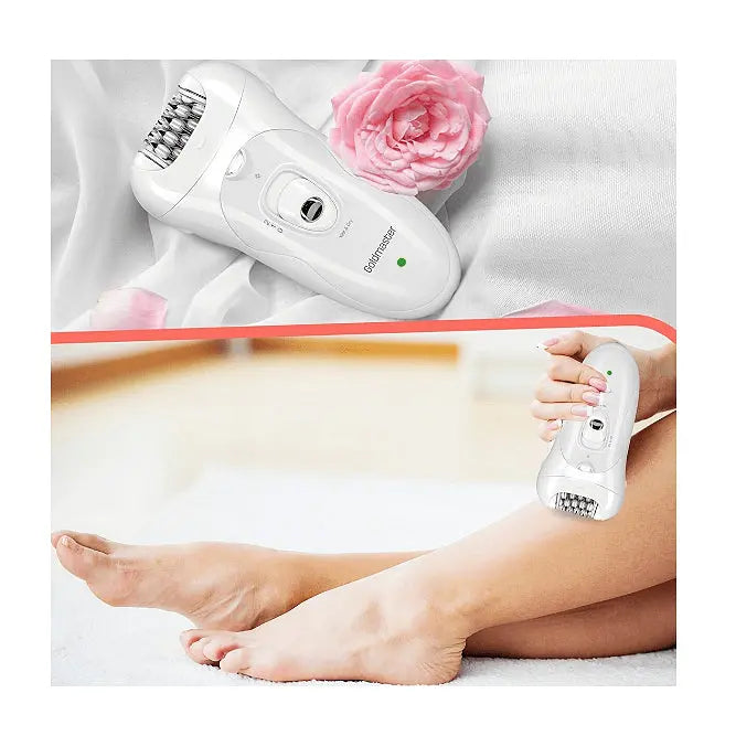 Epilator Alya, GoldMaster, LED light, Massaging head for pain relief, 32 pcs tweezers, White Aventra Store
