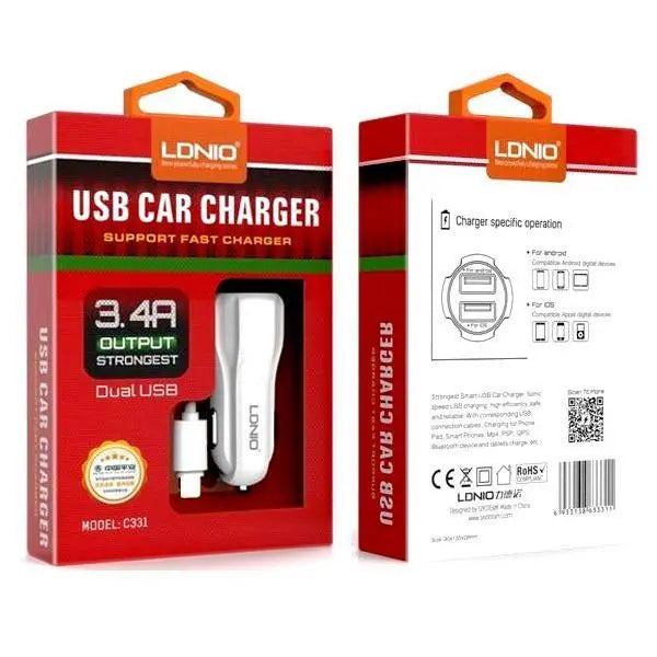 Car Charger Lightning, Зарядно за Кола, LDNIO 3.4A 12V Aventra Store