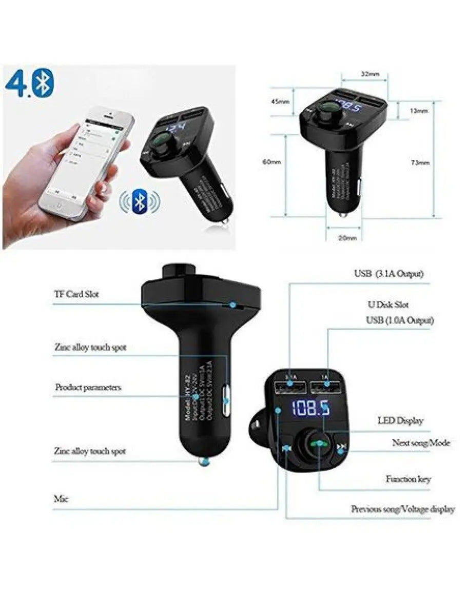FM Трансмитер X8 - Bluetooth, USB, FM аудио предавател, MP3 плейър, Handsfree Aventra Store