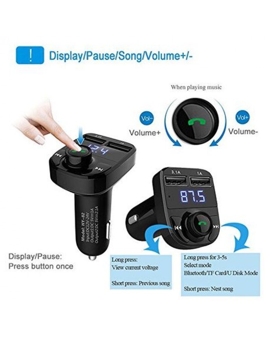 FM Трансмитер X8 - Bluetooth, USB, FM аудио предавател, MP3 плейър, Handsfree