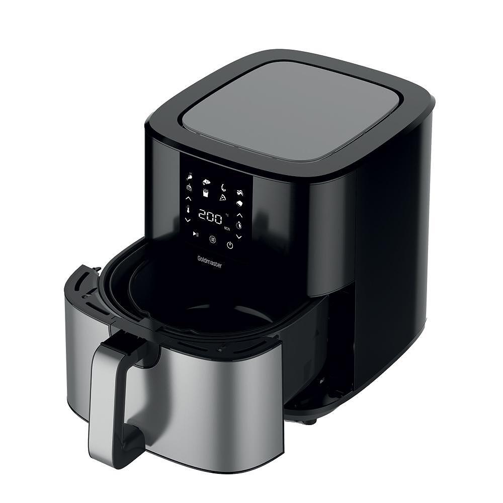 Air Fryer, GoldMaster, 7 литра, Иновативна технология, До 200 ˚C, Мобилна кошница, Цифров сензорен дисплей, Черен