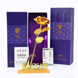 Златна роза Golden Rose, 24Kарата, Кутия, Подаръчна торбичка Aventra Store