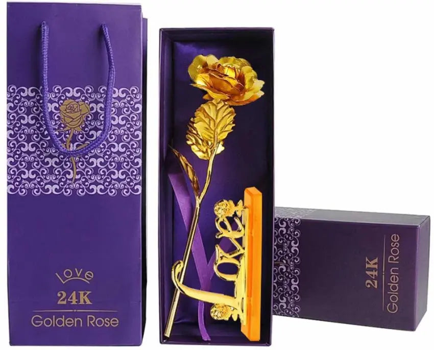 Златна роза Golden Rose, 24Kарата, Кутия, Подаръчна торбичка Aventra Store