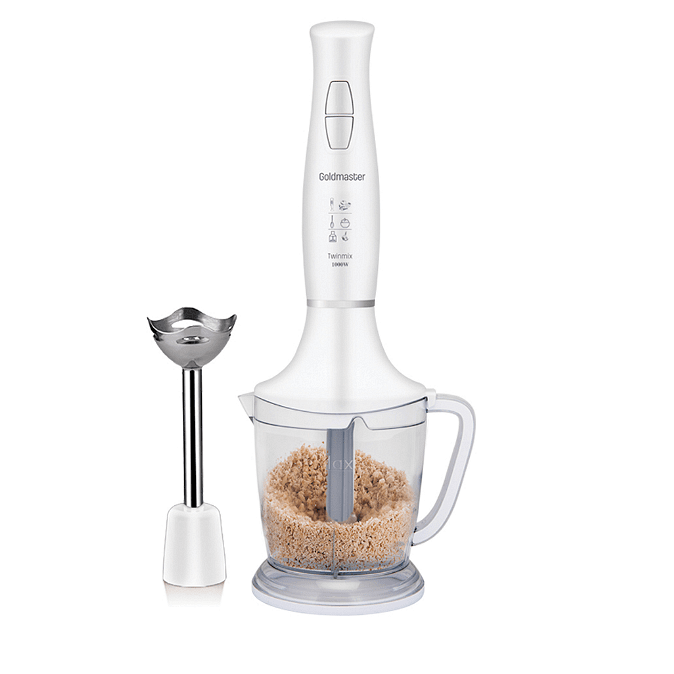 Комплект блендер, 1000W, функции блендер и чопър, неплъзгаща се основа, бял