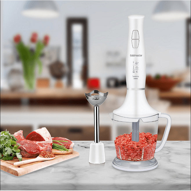 Комплект блендер, 1000W, функции блендер и чопър, неплъзгаща се основа, бял