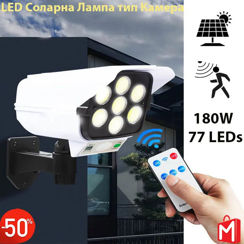Solar-Powered LED Floodlight with Security Camera Design 180W Power 77LED 2pcs. Aventra Store