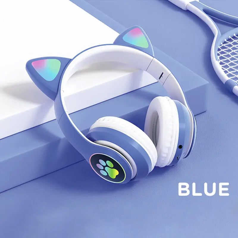 Светещи котешки уши слушалки, BT5.0 с микрофон AUX IN TF MP3 плейър Цветни LED светлини Aventra Store