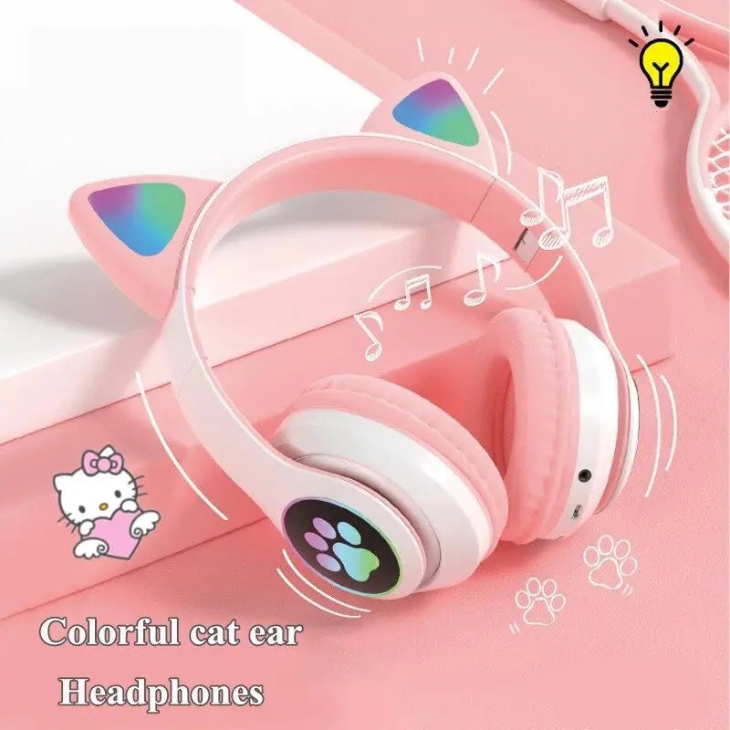 Светещи котешки уши слушалки, BT5.0 с микрофон AUX IN TF MP3 плейър Цветни LED светлини Aventra Store