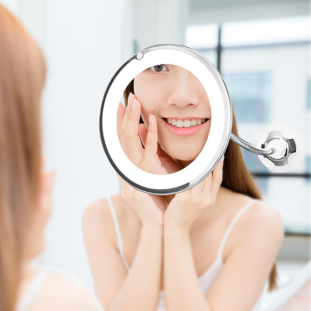 Огледало за грим Гъвкаво огледало (10x увеличение + LED осветление)