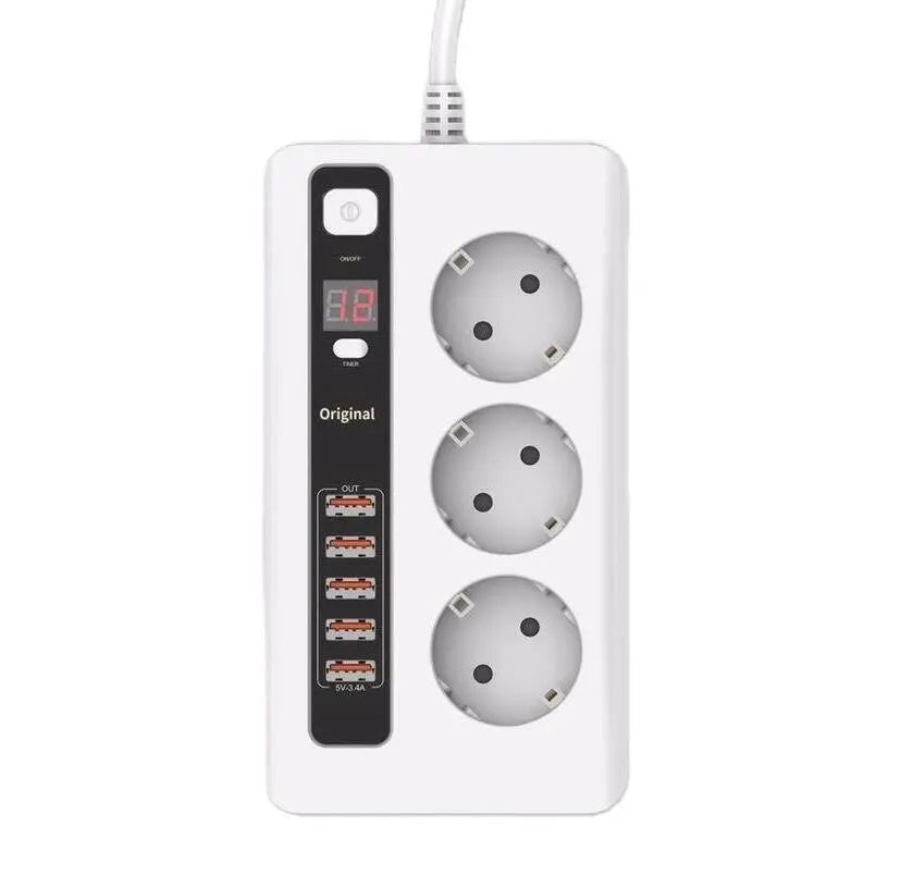 Power Socket разклонител с x5 USB и 3x220V гнезда 3.4А 2м. Aventra Store