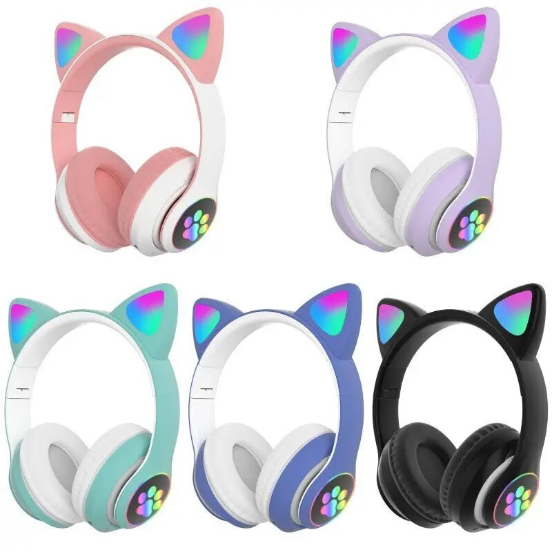 Светещи котешки уши слушалки, BT5.0 с микрофон AUX IN TF MP3 плейър Цветни LED светлини Aventra Store