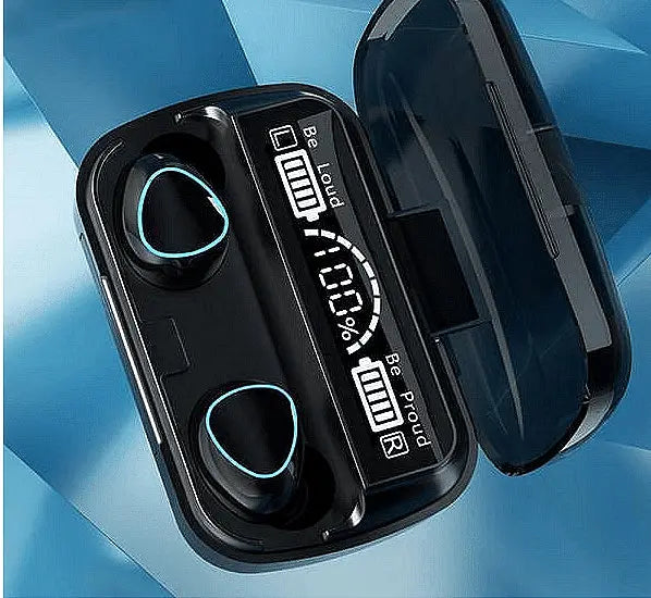 Светещи bluetooth слушалки с HD LED дисплей, TWS, Калъф за зареждане,М10, 9D, EarBuds, Черни Aventra Store