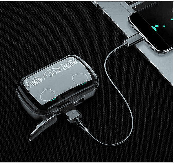 Светещи bluetooth слушалки с HD LED дисплей, TWS, Калъф за зареждане,М10, 9D, EarBuds, Черни