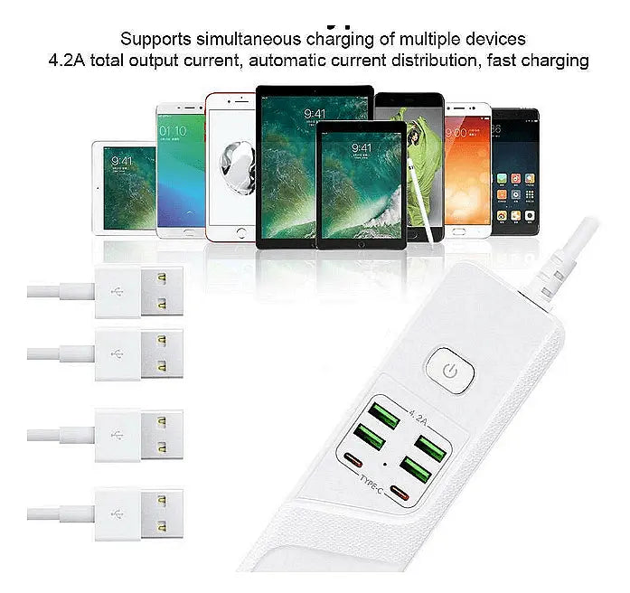 Universal power strip with 3 sockets, Power Socket BKL-19 , 4.2A, 4 USB ports and 2 Type-C ports, Smart technology, 3000W Aventra Store
