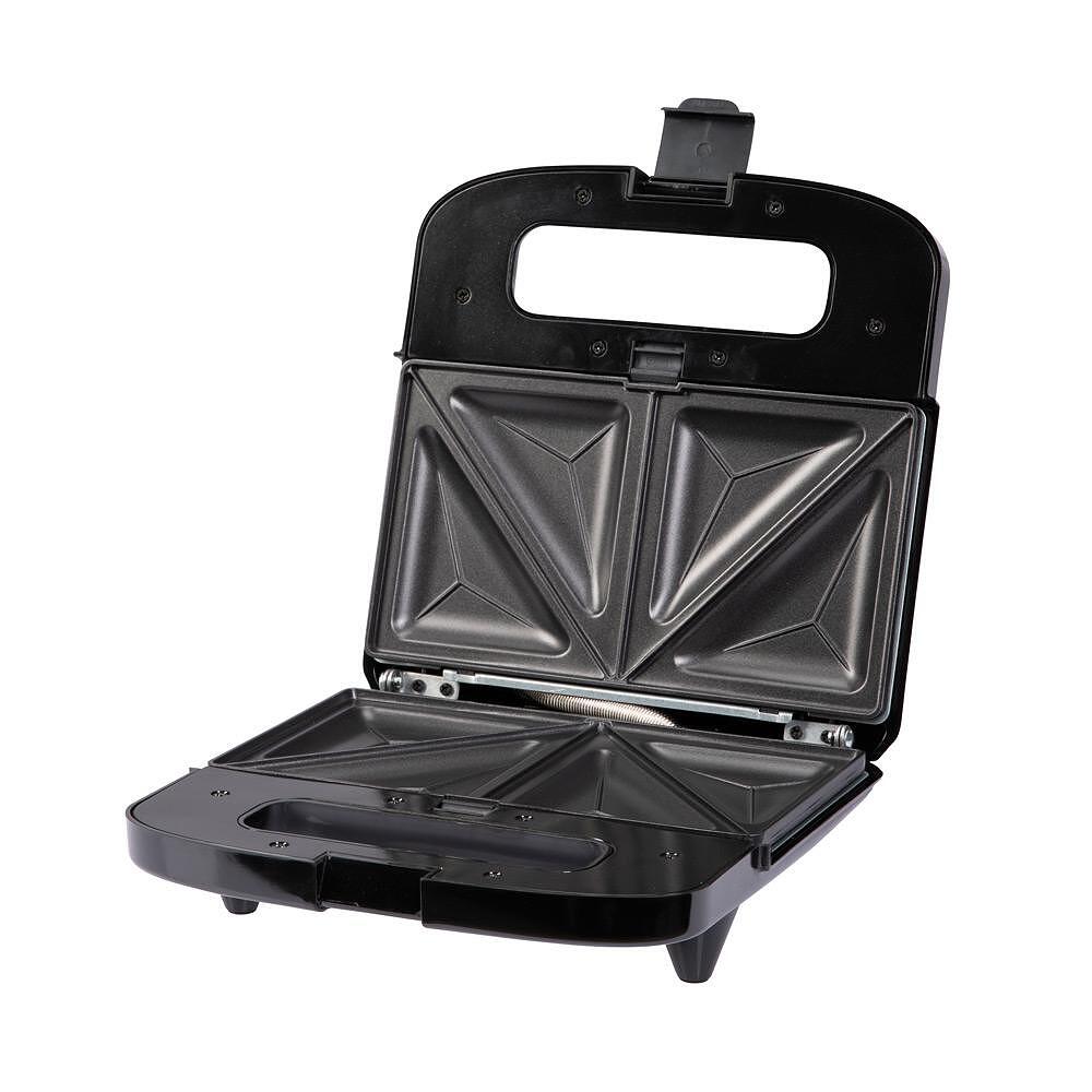 Уред за сандвичи и десерти, GoldMaster, 800W, 3 вида чинии, Незалепващи и лесни за почистване чинии, Черен