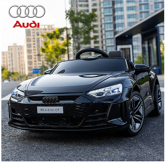 Акумулаторен джип Audi RS E-Tron GT, 4X4, Licensed, С меки гуми и кожена седалка, 12V, Черна