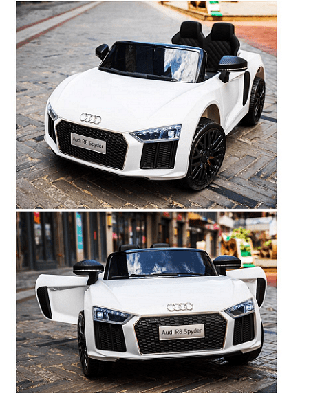 Акумулаторна кола Audi R8 Spyder, С меки гуми и кожена седалка, 12V, Paзмep 106x62x48cм.,