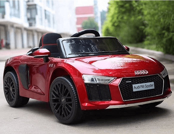 Акумулаторна кола Audi R8 Spyder, С меки гуми и кожена седалка, 12V, Paзмep 106x62x48cм.,